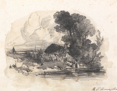 Trees and a Cottage by a River by Richard Parkes Bonington